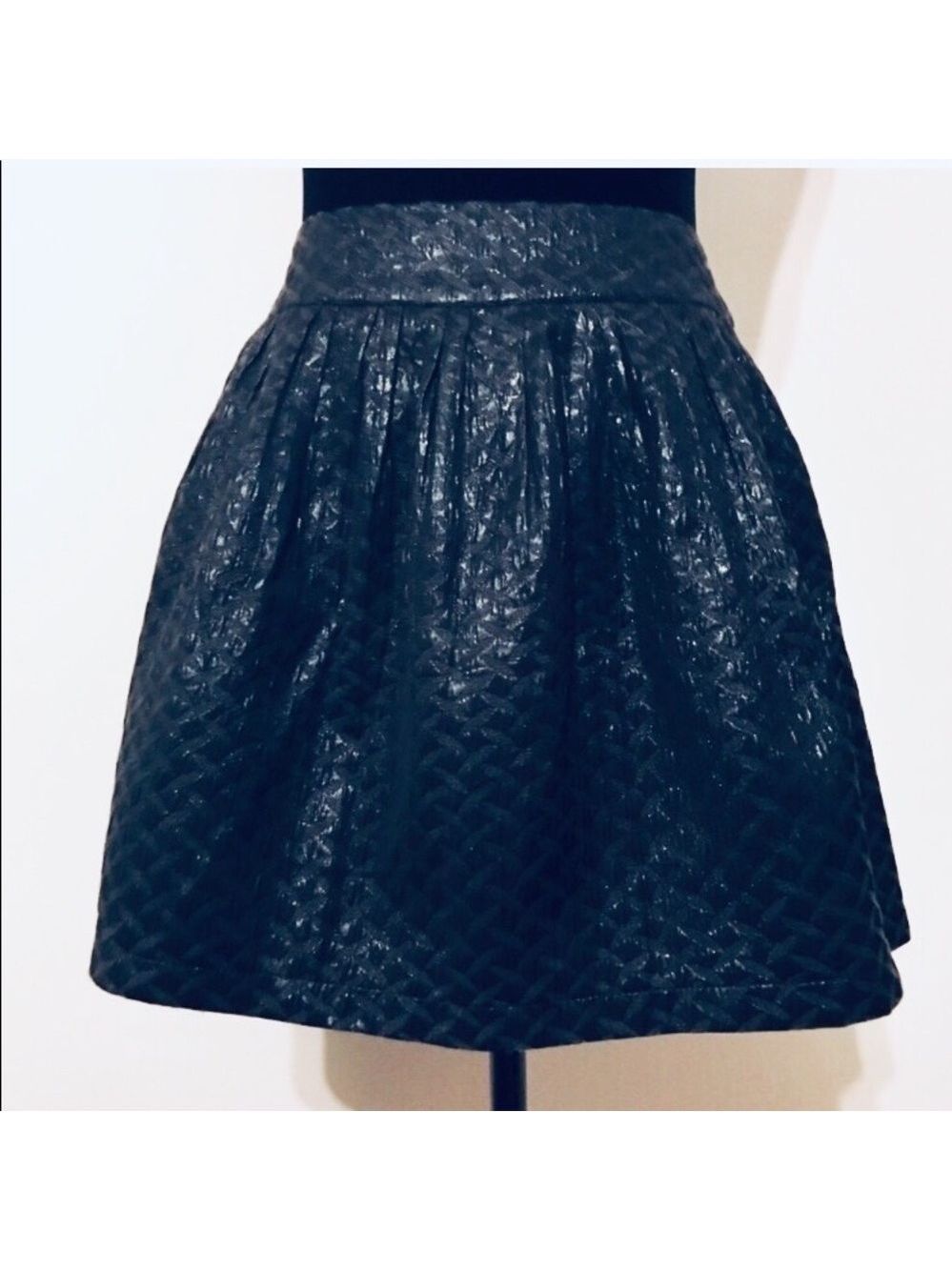 Black Faux Leather High Waisted Fit and Flare Mini Skirt